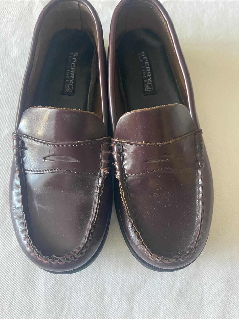 Sperry Boys Size 1.5 Burgundy Leather Penny Loafers Like New